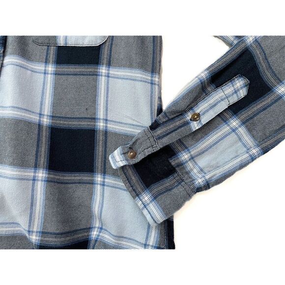 Abercrombie & Fitch Button Down Shirt | Navy Blue Plaid Flannel - Size S - Picture 3 of 12